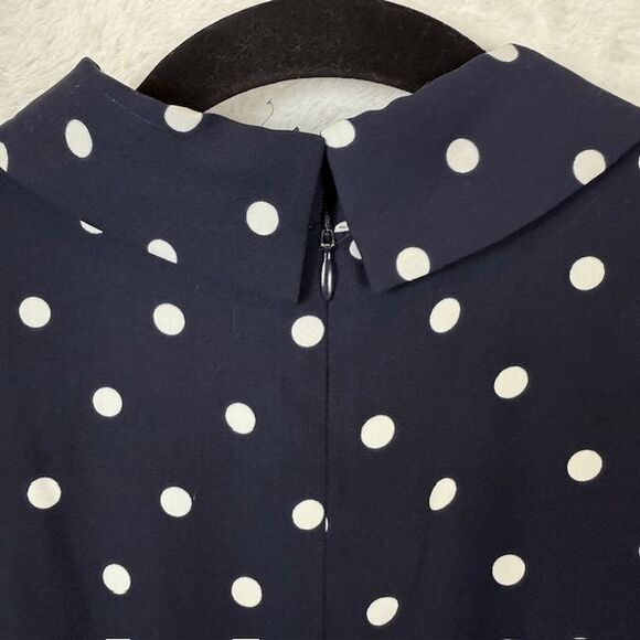 HOBBS London Ayla Spot Fit & Flare Navy Polka Dot Dress Crystal Button Size 10 - Picture 7 of 16